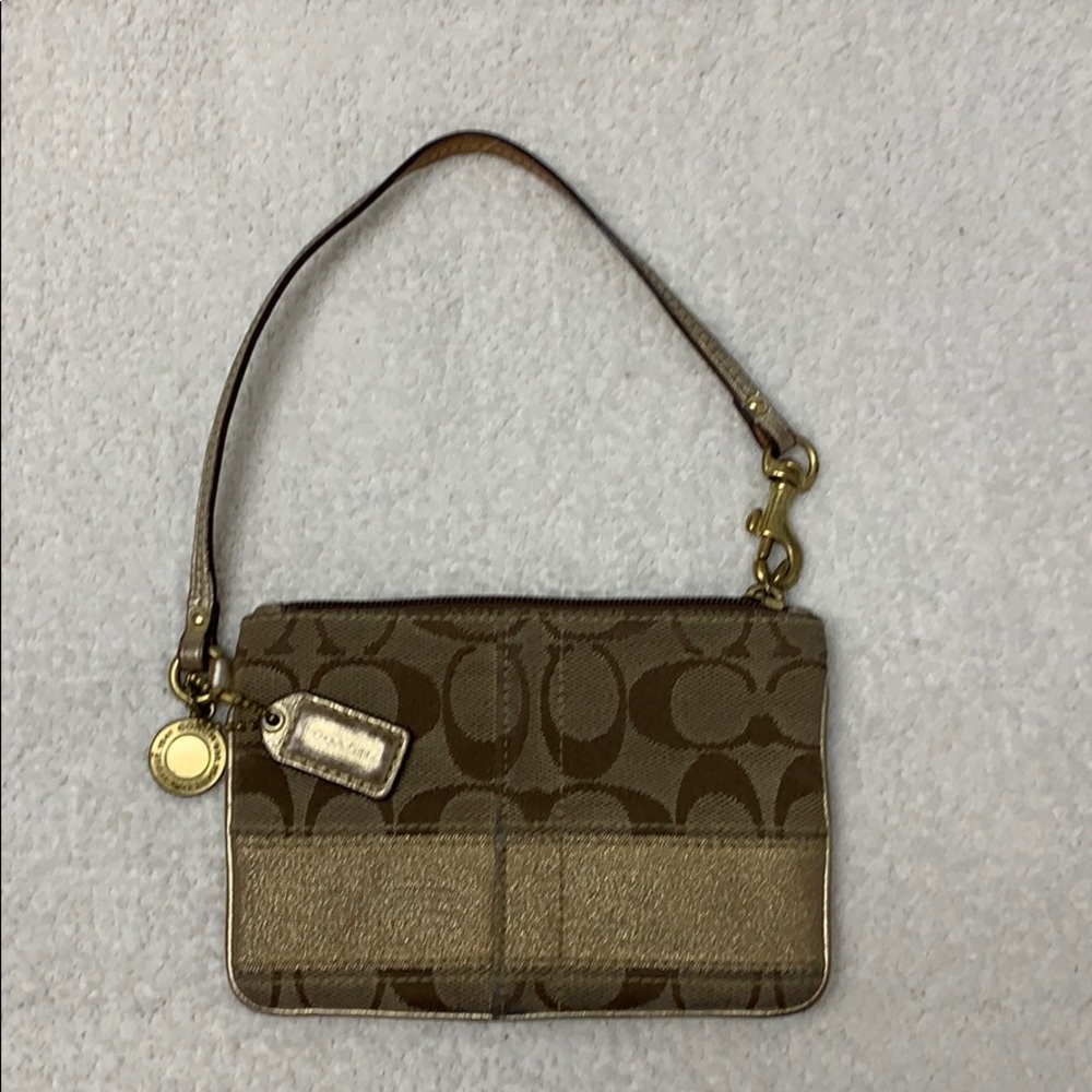 Coach Brown Gold Pouch Wristlet